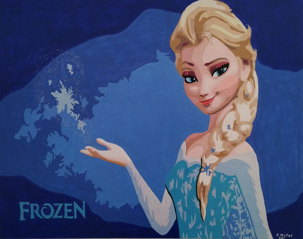 Frozen - Elsa / Leinwand auf Rahmen 40x50 cm / Gemalt 2021 für meine 5-jährige Enkelin Amy
